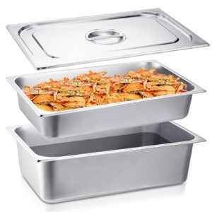 tioncy 3 pack steam table pan full size with lid 4'' 6'' deep stainless steel hotel pan 20.8'' l x 12.8'' w metal food container thick catering pans commercial food pans for party restaurant kitchen