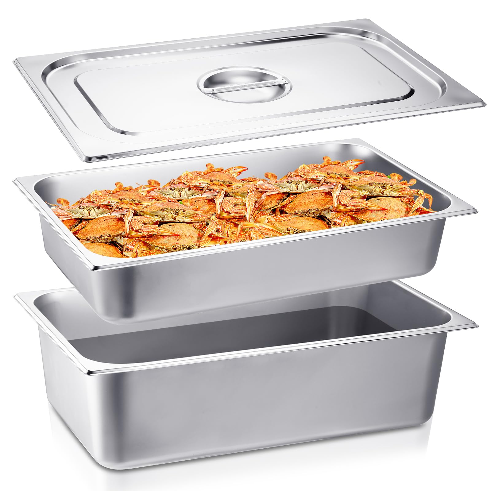 Tioncy 3 Pack Steam Table Pan Full Size with Lid 4'' 6'' Deep Stainless Steel Hotel Pan 20.8'' L x 12.8'' W Metal Food Container Thick Catering Pans Commercial Food Pans for Party Restaurant Kitchen