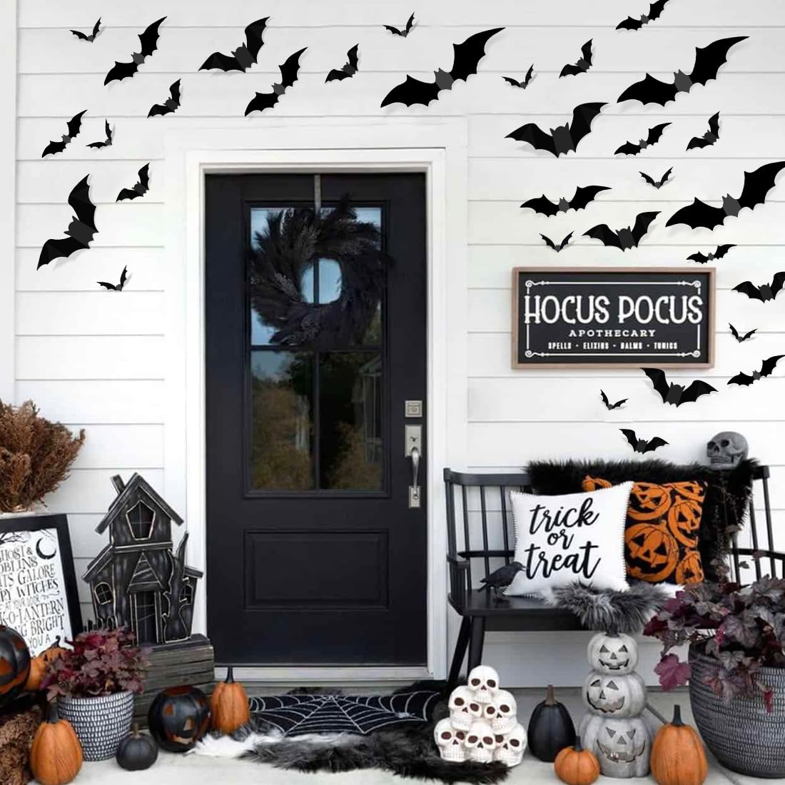 100 Pcs Bats Halloween Decoration 3D Bats Wall Decor PVC Wall Bats Stickers for Halloween Home Bathroom Indoor Decorations