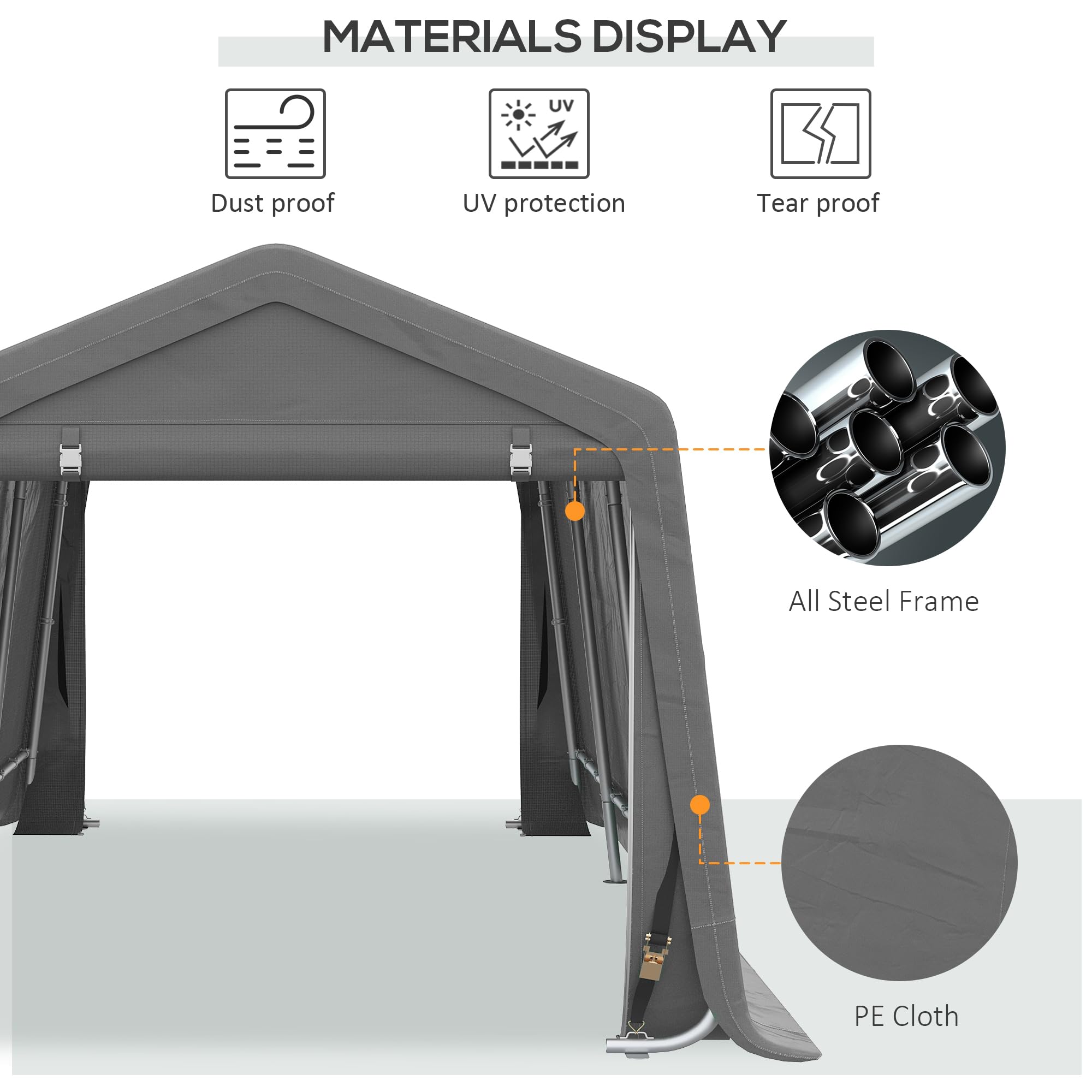 Outsunny 10' x 20' Carport Portable Garage, Heavy Duty Storage Tent, Patio Storage Shelter w/Anti-UV PE Cover and Double Zipper Doors, for Motorcycle Bike Garden Tools, Gray