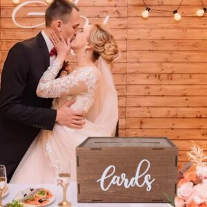 OurWarm Wedding Card Box with Lid, Wood Gift Card Box for Wedding Reception, Rustic Envelope Money Box for Wedding Party Birthday Bridal Shower Baby Shower Graduation Decorations (11.6x10.4x6.5 inch)