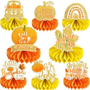 8 pcs little pumpkin baby shower decorations honeycomb centerpieces fall theme baby shower table decorations pumpkin baby shower table toppers for autumn thanksgiving gender reveal party decorations