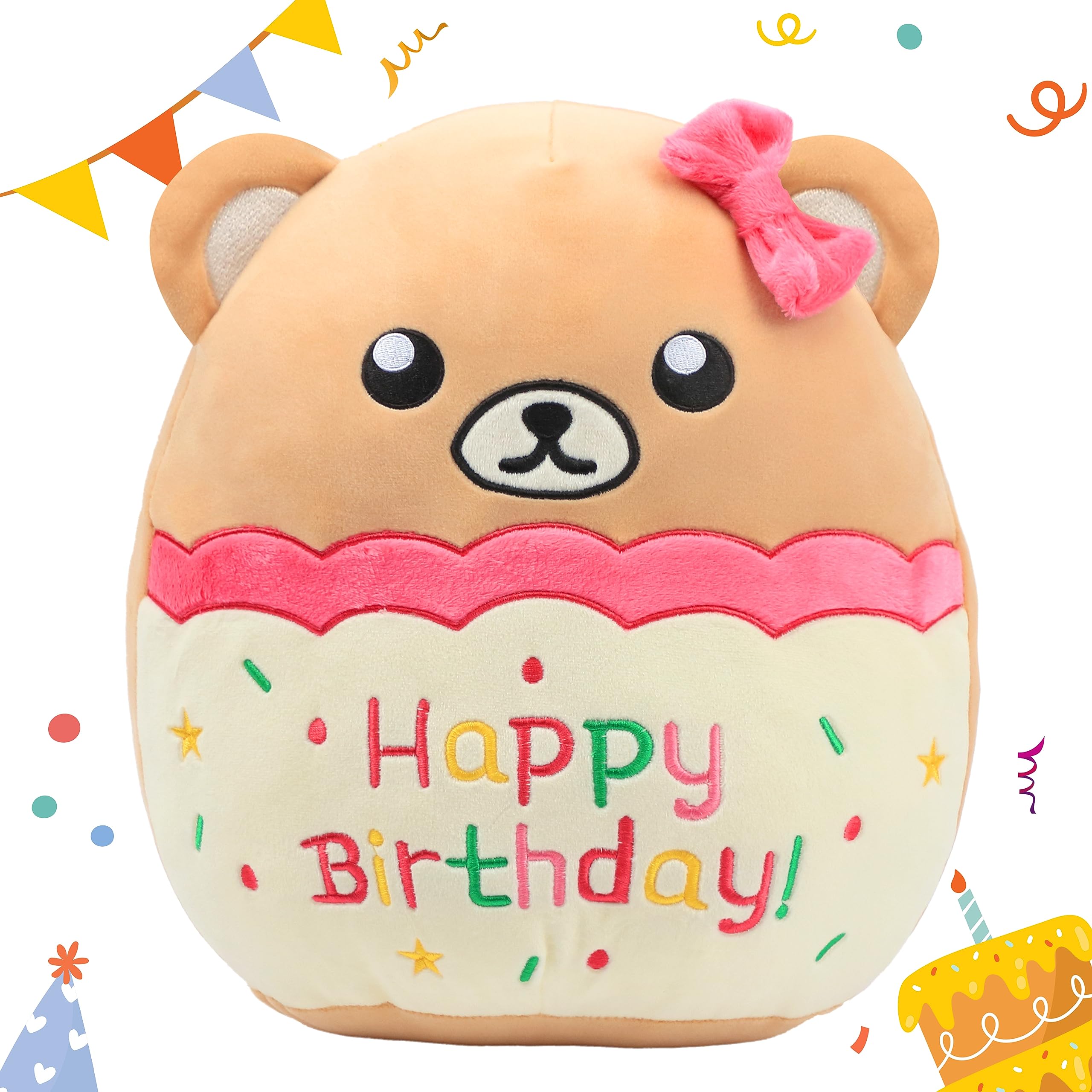 Easfan Birthday Bear Plush Pillow Soft Bear Plush Toy Cute Bear Stuffed Animal Home Room Decoration Birthday Gifts for Kids Toddlers Pink,12"