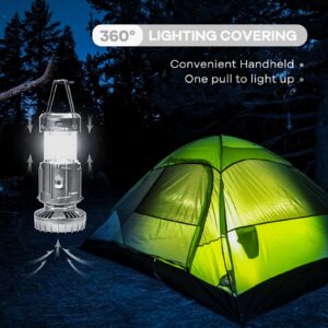 Camping Lanterns with Fan,Solar Camping Fan Charging for Phone, Rechargeable LED Lanterns Camping Fans for Tents Power Outage Hurricanes Camping Gear(Silver)