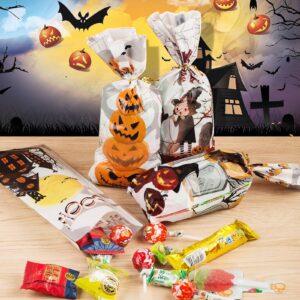 200 PCS Halloween Cellophane Treat Bags, Halloween Goodie Bags with Twist Ties, Halloween Candy Bags for Halloween Party Favors, Trick or Treat, Hallowen Gift Party Supplies