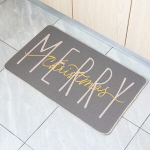 ONWAY Merry Christmas Doormat, Grey Gold Winter Seasonal Door Mat Christmas Holiday Low-Profile Floor Rug Switch Mat for Indoor Outdoor 17.5 x 29 Inch