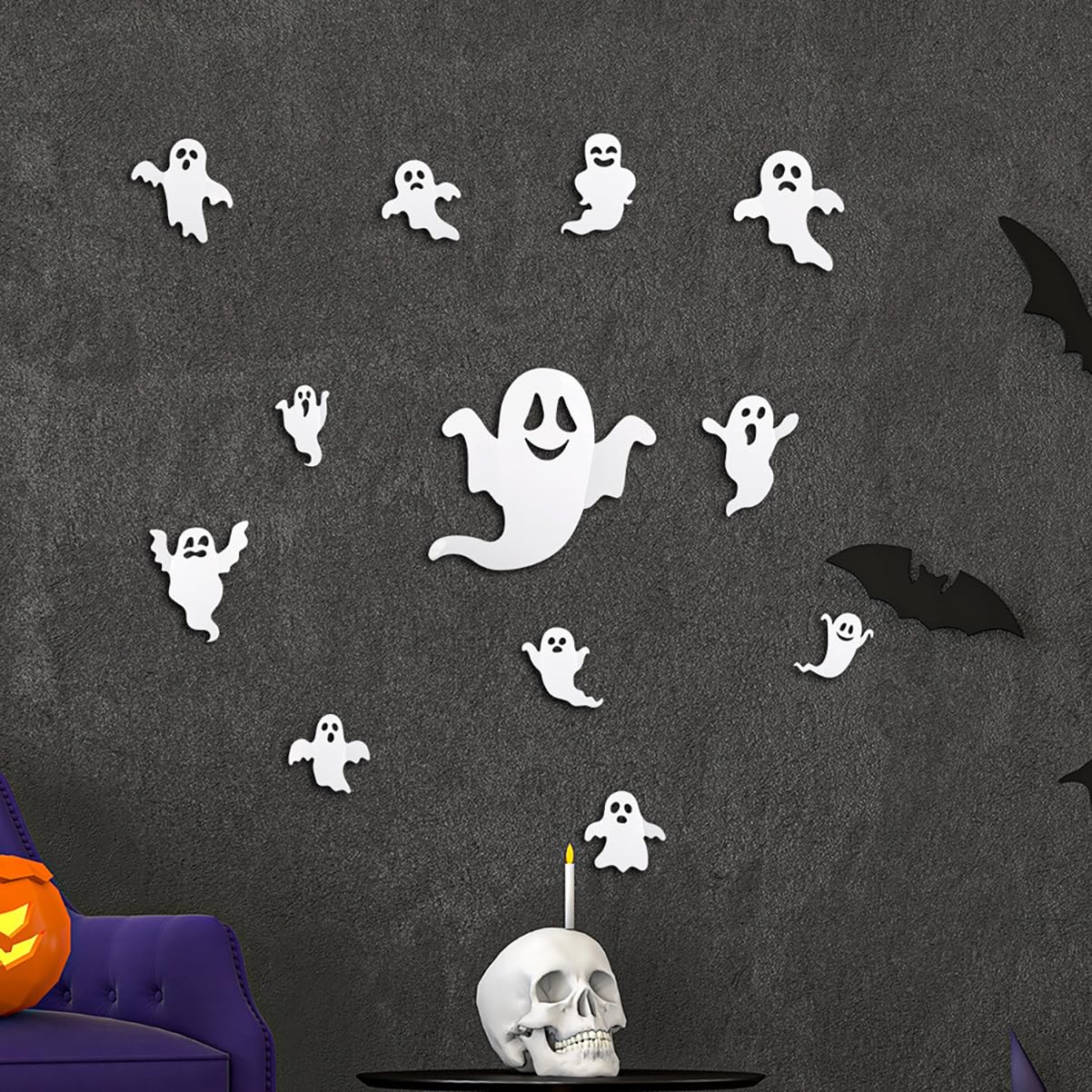 24Pcs Halloween Wall Decor Halloween Ghost Wall Decorations Halloween Decorations Indoor Supply Ghost Wall Decals for Home Bedroom Living Room Office Bathroom Halloween Wall Stickers Decoration