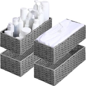 barydat 4 pcs wicker basket decorative woven baskets for storage toilet paper basket water hyacinth bathroom basket organizer for kitchen toilet tank vanity countertop table shelf (gray color)