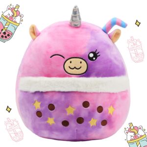 easfan 14'' rainbow unicorn plush pillow soft boba tea plush toy cute bubble tea unicorn stuffed animal home room decoration birthday christmas festival gifts for kids toddlers