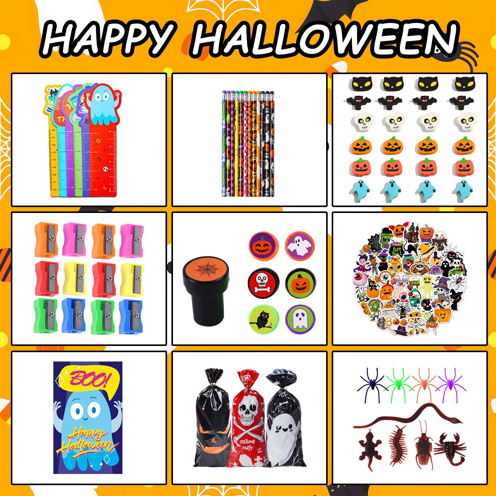 436 Pcs 24 Pack Assorted Halloween Stationery Set, Halloween Party Favors for Kids, Halloween Classroom Prizes Supplies Goodie Bag Stuffers Fillers, Including Halloween Themed Assorted Stationery