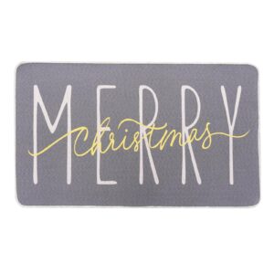 onway merry christmas doormat, grey gold winter seasonal door mat christmas holiday low-profile floor rug switch mat for indoor outdoor 17.5 x 29 inch