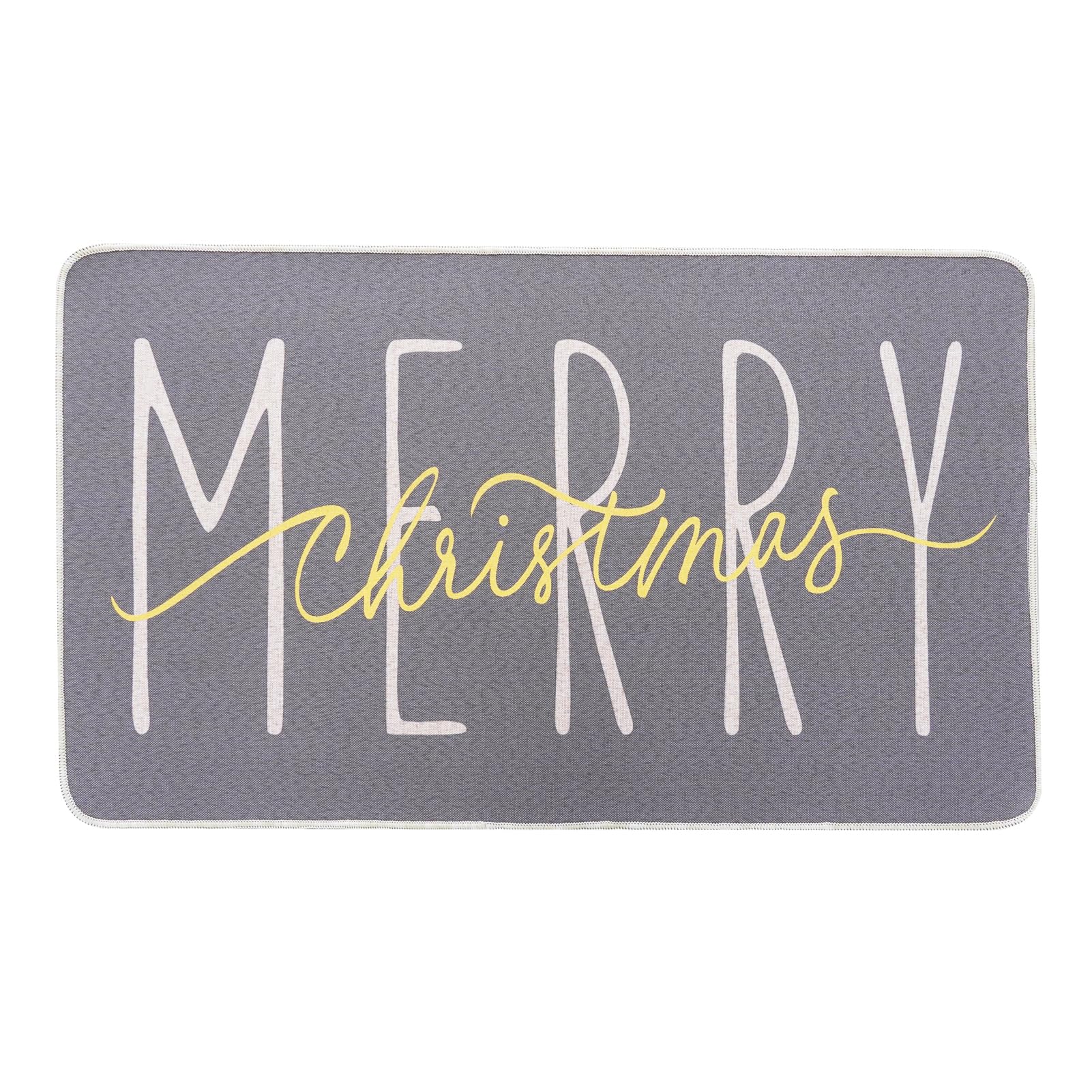 ONWAY Merry Christmas Doormat, Grey Gold Winter Seasonal Door Mat Christmas Holiday Low-Profile Floor Rug Switch Mat for Indoor Outdoor 17.5 x 29 Inch