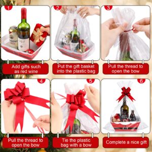 Yeaqee 36 Pcs 12 Pack 8 x 10 inch Christmas Baskets for Gifts Empty Santa Belt Cardboard Baskets Bags Kit Red Pull Bows Wine Basket for Xmas