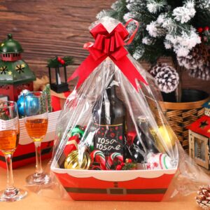 Yeaqee 36 Pcs 12 Pack 8 x 10 inch Christmas Baskets for Gifts Empty Santa Belt Cardboard Baskets Bags Kit Red Pull Bows Wine Basket for Xmas