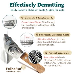 FelineFun Cat Brush for Dematting & Deshedding, 2 in 1 Undercoat Rake, Efficiently Remove Loose Hair & Matted Fur, Professional Shedding Comb for Indoor Cats & Long Haired Cats