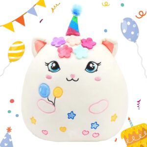 easfan 12'' birthday princess kitty plush pillow soft kitty plush toy cute cat stuffed animal home room decoration birthday gifts for kids toddlers, white