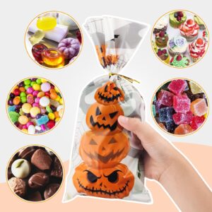 200 PCS Halloween Cellophane Treat Bags, Halloween Goodie Bags with Twist Ties, Halloween Candy Bags for Halloween Party Favors, Trick or Treat, Hallowen Gift Party Supplies