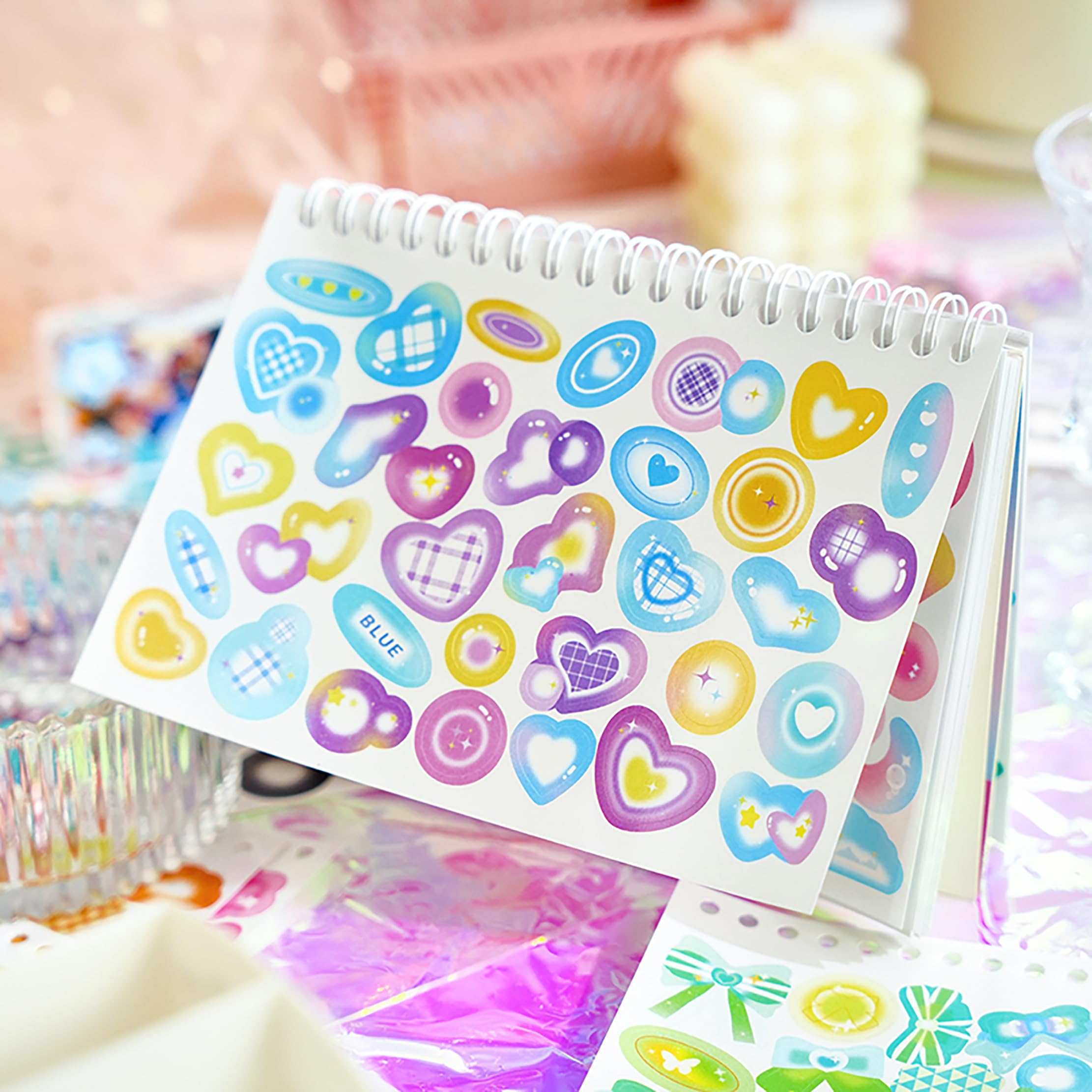 2500PCS Scrapbook Stickers 50 Sheets Kpop Photocard Stickers Book Glitter Self Adhesive Deco Stickers Butterfly Stars Heart Ribbons Deco Stickers Book for Kids Girls Boys Aesthetic Craft Decorate