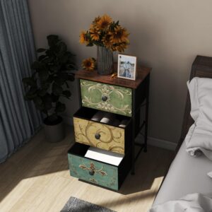 Tohomeor Small Dresser for Bedroom with Retro Flower Narrow Drawers Slim Chest of Drawers Skinny Nightstand Sofa End Table for Living Room Entryway Closet Storage (Multi, 3 Drawers)