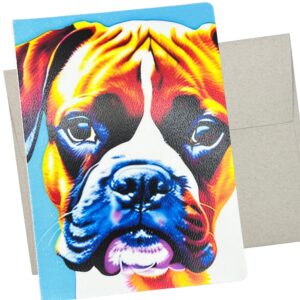 colorful artistic boxer greeting card (5x7 inches and blank inside for all occasions) for dog lovers and pet parents of boxers. notecard for birthday, get well, or any occasion (boxer - 163)