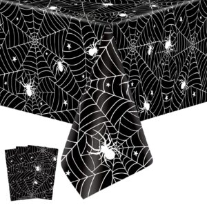 3pcs halloween tablecloths plastic spiderweb tablecloth disposable spider web table cloth rectangle black table cover for halloween holiday party home haunted house decorations,54 x 72 inch