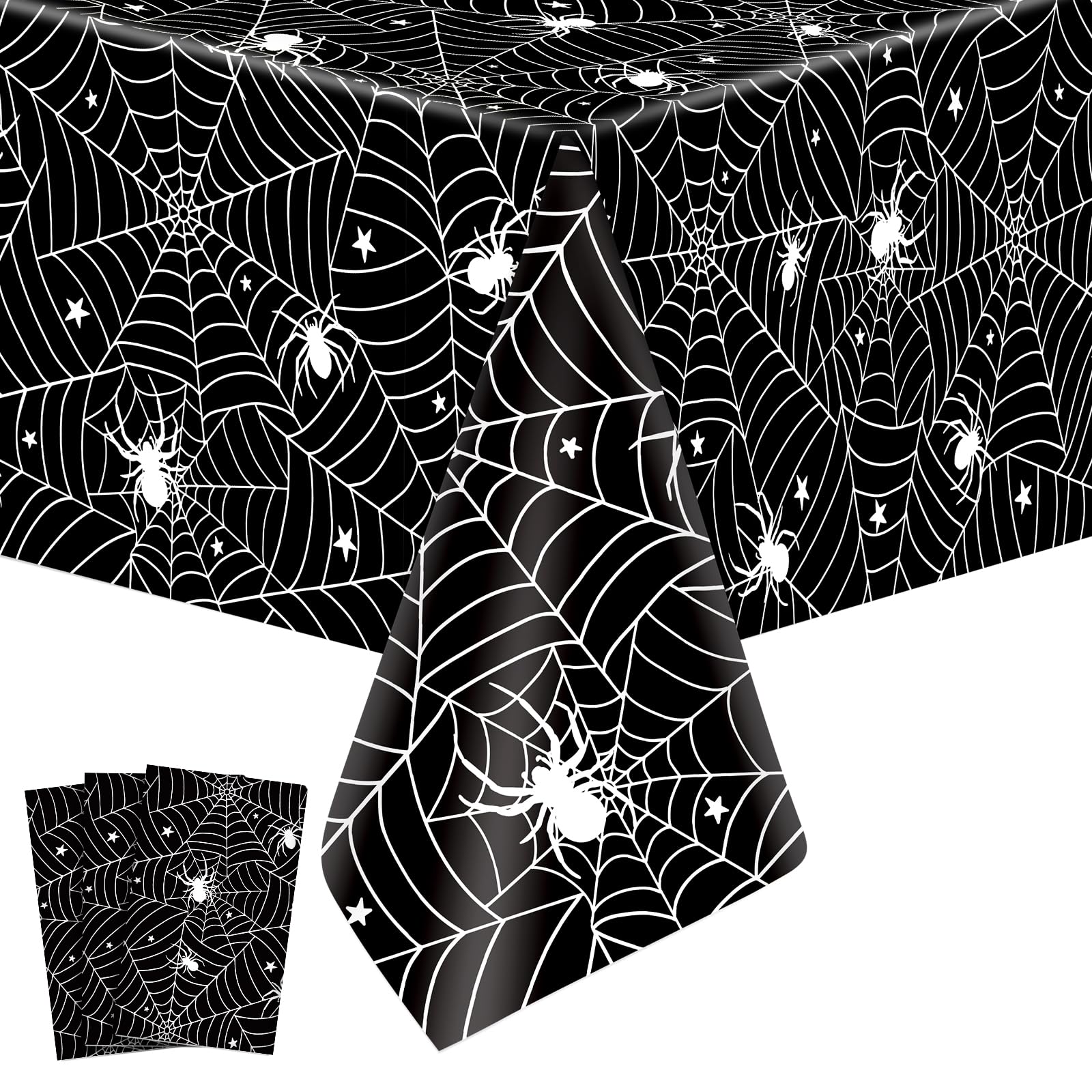 3Pcs Halloween Tablecloths Plastic Spiderweb Tablecloth Disposable Spider Web Table Cloth Rectangle Black Table Cover for Halloween Holiday Party Home Haunted House Decorations,54 x 72 Inch