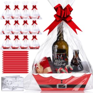 yeaqee 36 pcs 12 pack 8 x 10 inch christmas baskets for gifts empty santa belt cardboard baskets bags kit red pull bows wine basket for xmas