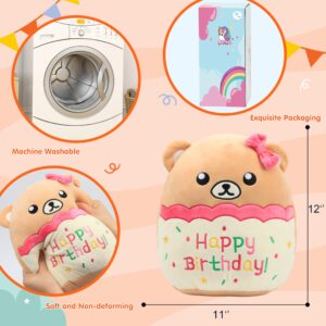 Easfan Birthday Bear Plush Pillow Soft Bear Plush Toy Cute Bear Stuffed Animal Home Room Decoration Birthday Gifts for Kids Toddlers Pink,12"