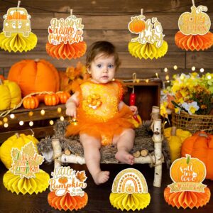 8 PCS Little Pumpkin Baby Shower Decorations Honeycomb Centerpieces Fall Theme Baby Shower Table Decorations Pumpkin Baby Shower Table Toppers for Autumn Thanksgiving Gender Reveal Party Decorations