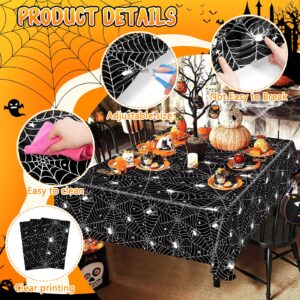 3Pcs Halloween Tablecloths Plastic Spiderweb Tablecloth Disposable Spider Web Table Cloth Rectangle Black Table Cover for Halloween Holiday Party Home Haunted House Decorations,54 x 72 Inch