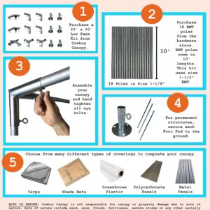 Carport Kit, 20' x 20' Low Peak Canopy Fittings, DIY Metal Carport Frame Parts, 1-1/2" EMT Fittings