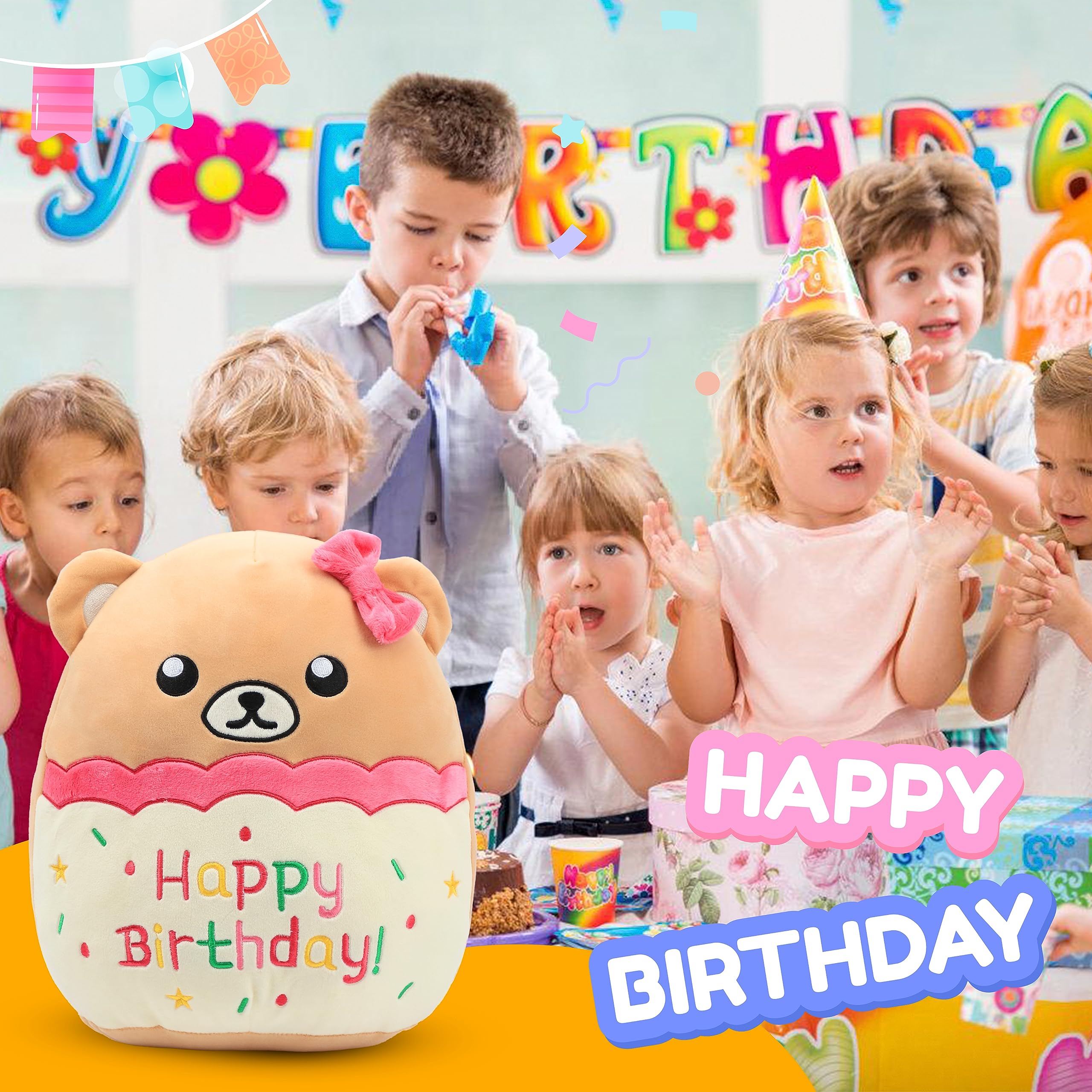 Easfan Birthday Bear Plush Pillow Soft Bear Plush Toy Cute Bear Stuffed Animal Home Room Decoration Birthday Gifts for Kids Toddlers Pink,12"