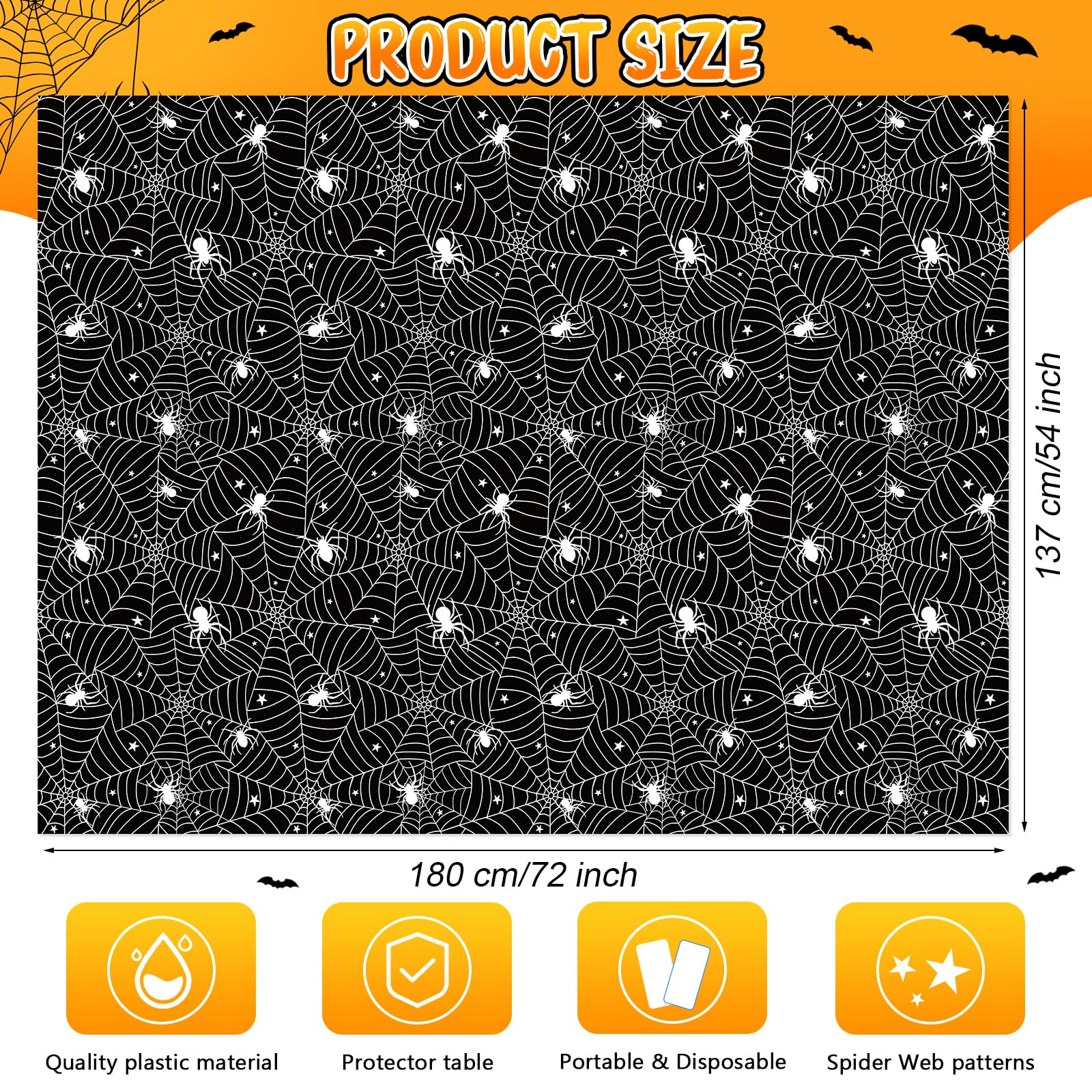 3Pcs Halloween Tablecloths Plastic Spiderweb Tablecloth Disposable Spider Web Table Cloth Rectangle Black Table Cover for Halloween Holiday Party Home Haunted House Decorations,54 x 72 Inch