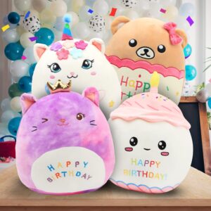 Easfan Birthday Bear Plush Pillow Soft Bear Plush Toy Cute Bear Stuffed Animal Home Room Decoration Birthday Gifts for Kids Toddlers Pink,12"