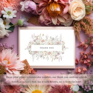 SLAPAFLIFE Floral Thank You Cards with Envelopes, 48 Pack - 4x6 Inches, Perfect for Baby Shower, Wedding, Graduation, and Other Occasions