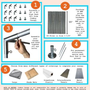 Carport Kit, 20' x 20' High Peak Canopy Fittings, DIY Metal Carport Frame Parts, 1-1/2" EMT Fittings