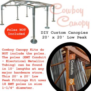 Carport Kit, 20' x 20' Low Peak Canopy Fittings, DIY Metal Carport Frame Parts, 1-1/2" EMT Fittings