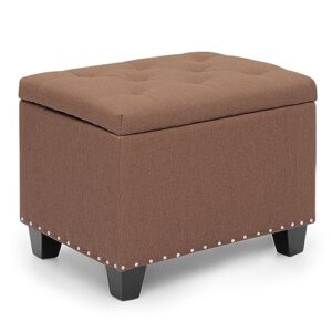 monibloom 24 inch modern storage ottoman bench, 40l inner space brown linen foot stool for bedroom, upholstered padded rectangular fabric tufted bench footrest with wood legs with 660 lbs capacity