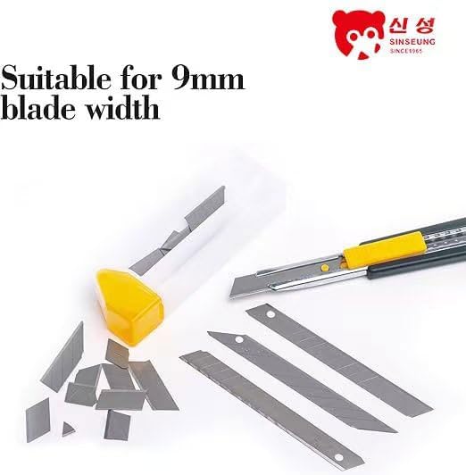 SINSEUNG 20PCS 9MM Utility Knife Replacement Blades, Snap off Blades with Blade Breaker and Recycling Box, Stainless Carbon Steel Blade, 9mm Cutting Blades, Heavy-duty Snap-off Blade 60 Degree