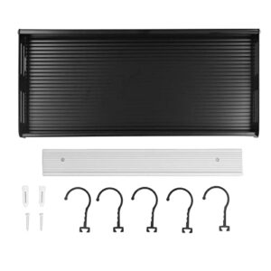 Deosdum Wall Mounted Kitchen Shelf Space Aluminum Rustproof Structure Floating Wall Shelves with 5 Hooks for Kitchen Black (30cm Long Black)