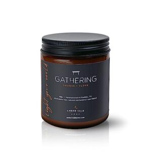 amber vale home gathering, orange clove and cinnamon scented natural soy and coconut wax candle, phthalate free, non-toxic and healthy clean burning, 9oz jar