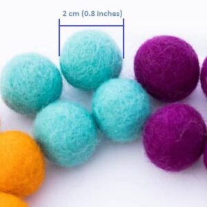 Felt Pom Poms - Wool Felt Balls - 10 Vibrant Colors - 40 Pieces - 2cm (~0.8 inch) Size Each - Craft - DIY - Handmade 100% New Zealand Wool