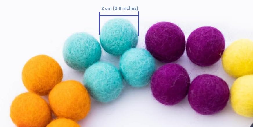 Felt Pom Poms - Wool Felt Balls - 10 Vibrant Colors - 40 Pieces - 2cm (~0.8 inch) Size Each - Craft - DIY - Handmade 100% New Zealand Wool