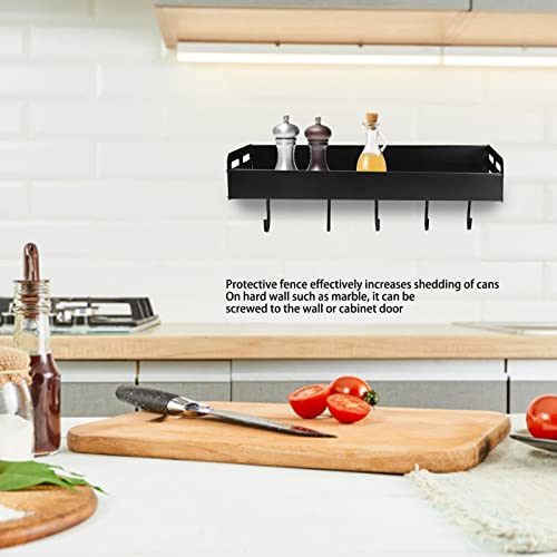 Deosdum Wall Mounted Kitchen Shelf Space Aluminum Rustproof Structure Floating Wall Shelves with 5 Hooks for Kitchen Black (30cm Long Black)