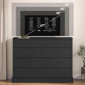 Hasuit Black Dresser for Bedroom, Long Dresser with 8 Drawers, 51.5''W Wooden Dresser Chest of 8 Drawers, Large Capacity Clothing Storage Cabinet, Wide Dresser for Bedroom Living Room Entryway