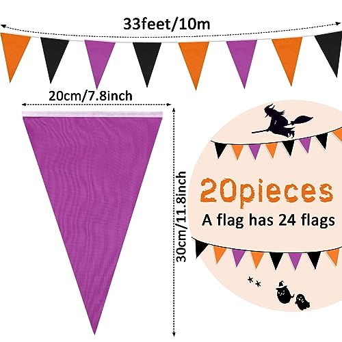 Tatuo 656 ft Halloween Pennant Banner 20 Pcs Purple Orange Black Triangle Flag Banner Fabric Bunting Halloween Party Hanging Decoration Flag Bunting Garland for Indoor Outdoor Wedding Garden Birthday