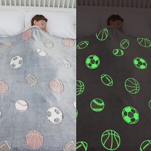 DaysU Glow in The Dark Blanket, Luminous Kids Throw Blanket for Couch Sofa Toddler Bed, Birthday Present for Boys Girls, Micro Flannel Warm Soft Plush Blanket, 50"x60",Ball