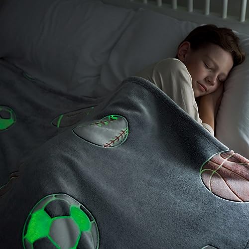 DaysU Glow in The Dark Blanket, Luminous Kids Throw Blanket for Couch Sofa Toddler Bed, Birthday Present for Boys Girls, Micro Flannel Warm Soft Plush Blanket, 50"x60",Ball