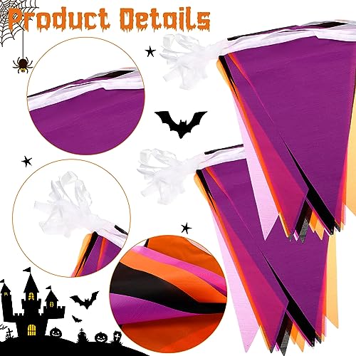 Tatuo 656 ft Halloween Pennant Banner 20 Pcs Purple Orange Black Triangle Flag Banner Fabric Bunting Halloween Party Hanging Decoration Flag Bunting Garland for Indoor Outdoor Wedding Garden Birthday