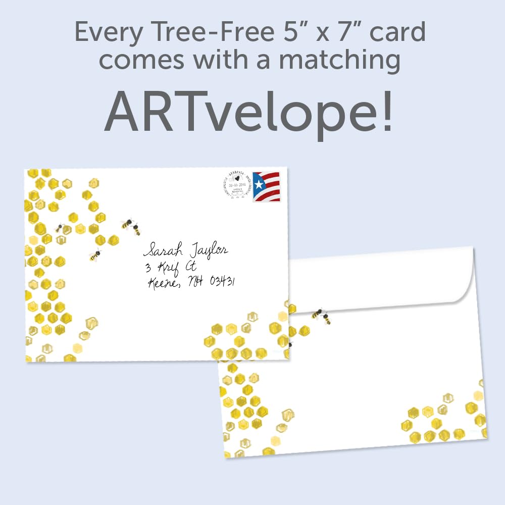 Tree-Free Greetings - Thank You Greeting Card - Artful Designs - 1 Card + Matching Envelope - Made in USA - 100% Recycled Paper - 5"x7" - Bee Kind (GO64527)